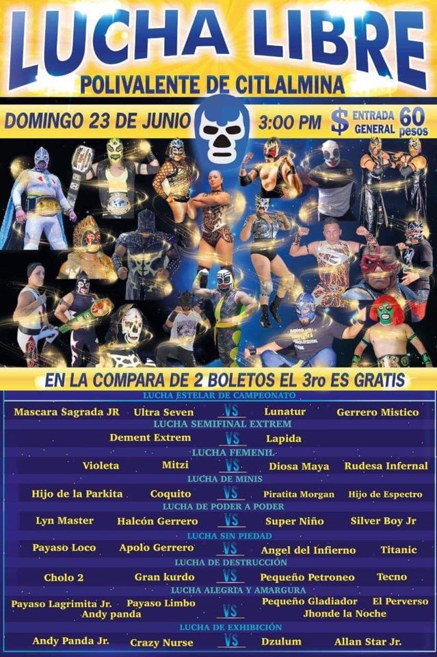 Los eventos de lucha libre que se realizarán del 20 al 26 de junio.