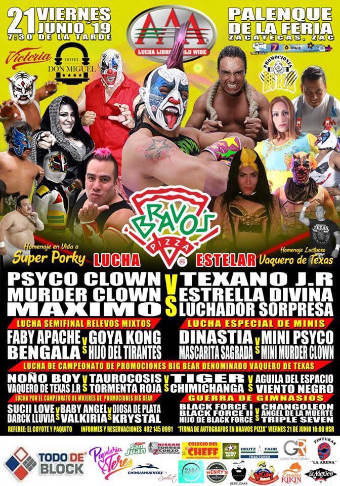 Los eventos de lucha libre que se realizarán del 20 al 26 de junio.