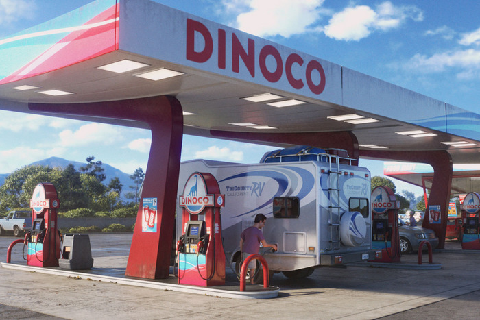 Dinoco, la gasolinera de 'Cars' ha aparecido en varias películas de Pixar. (Foto: Disney)