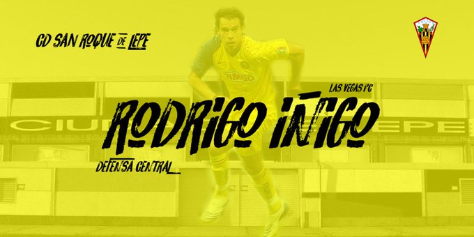 Rodrigo Íñigo: A principios del 2019 se anunció su fichaje con el equipo San Roque de Lepe de la tercera División de España. (Foto: @SanRoqueLepe)