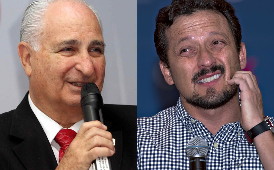 Pepe Maiz y Javier Salinas, presidentes de Sultanes y LMB, respectivamente. (Mexsport)