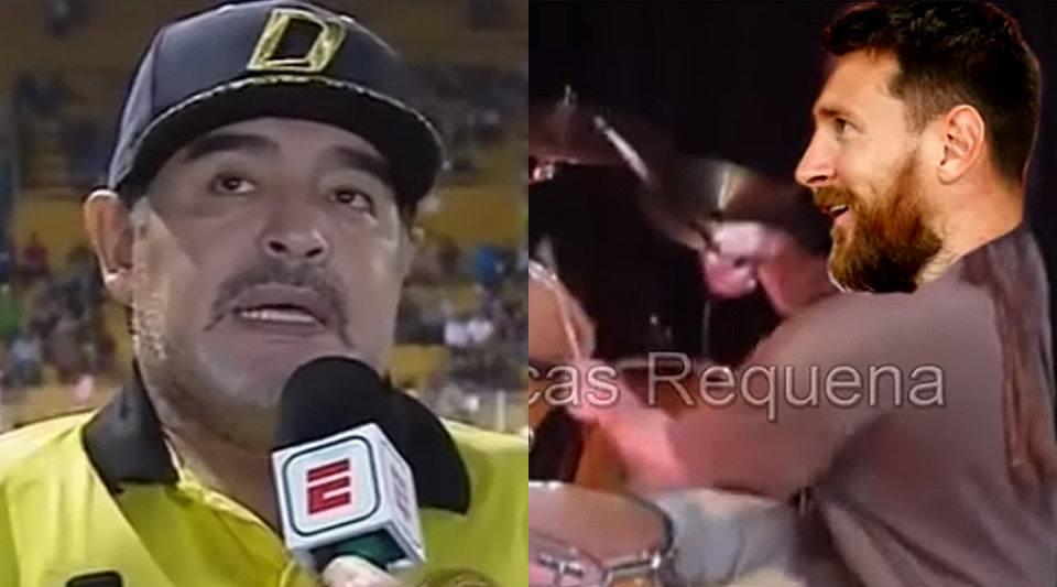 Maradona acompaña al Messi como corista. (especial)