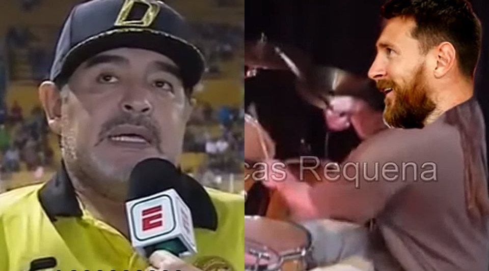Maradona acompaña al Messi como corista. (especial)