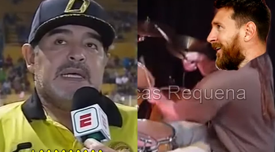 Maradona acompaña al Messi como corista. (especial)