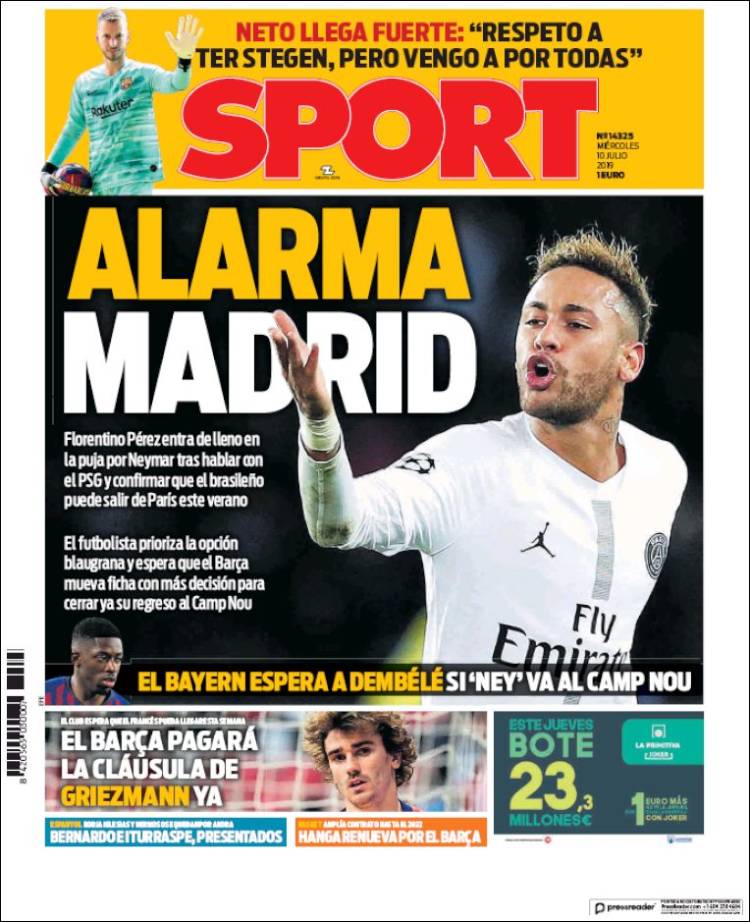 Portadas diarios deportivos hoy (10-07-2019) en El Papelón de Mediotiempo