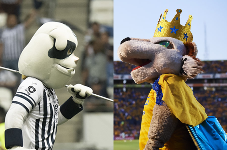 Las mascotas de Tigres y Rayados. (Fotos: Mexsport)