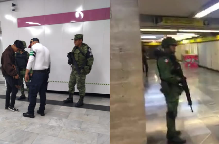 Los miembros de la Guardia Nacional en las instalaciones del Metro.