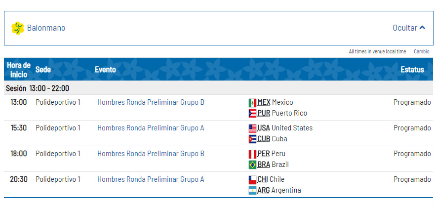 Agenda Juegos Panamericanos Lima 2019 - 1 de agosto de 2019