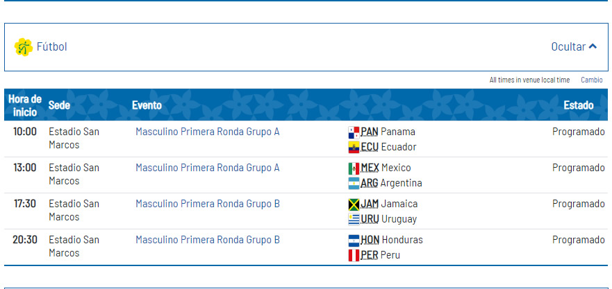 Agenda Juegos Panamericanos Lima 2019 - 1 de agosto de 2019