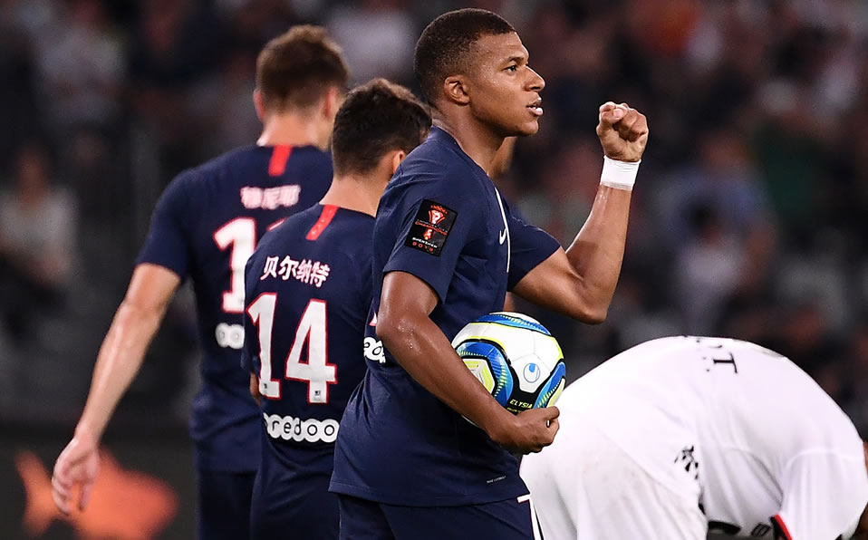 La celebración de  Mbappé. (AFP)
