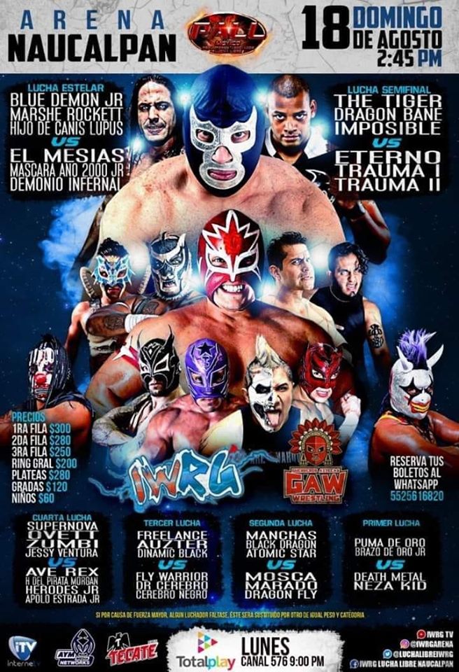 Carteleras de lucha libre del 15 al 21 de agosto de 2019