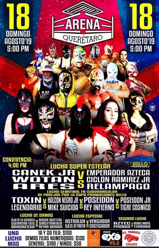 Carteleras de lucha libre del 15 al 21 de agosto de 2019