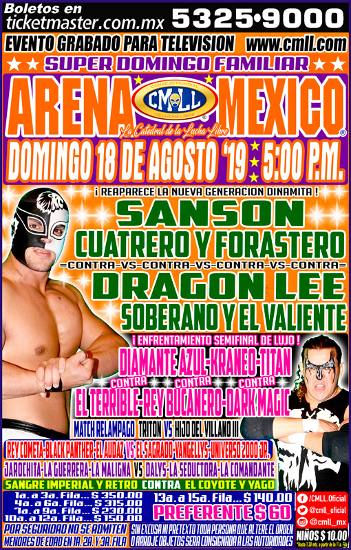 Carteleras de lucha libre del 15 al 21 de agosto de 2019