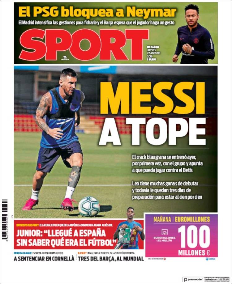Las portadas de los principales dios deportivos del 22/08/19