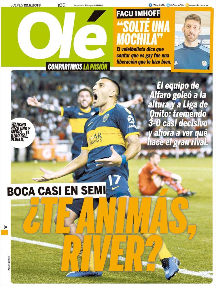 Las portadas de los principales dios deportivos del 22/08/19