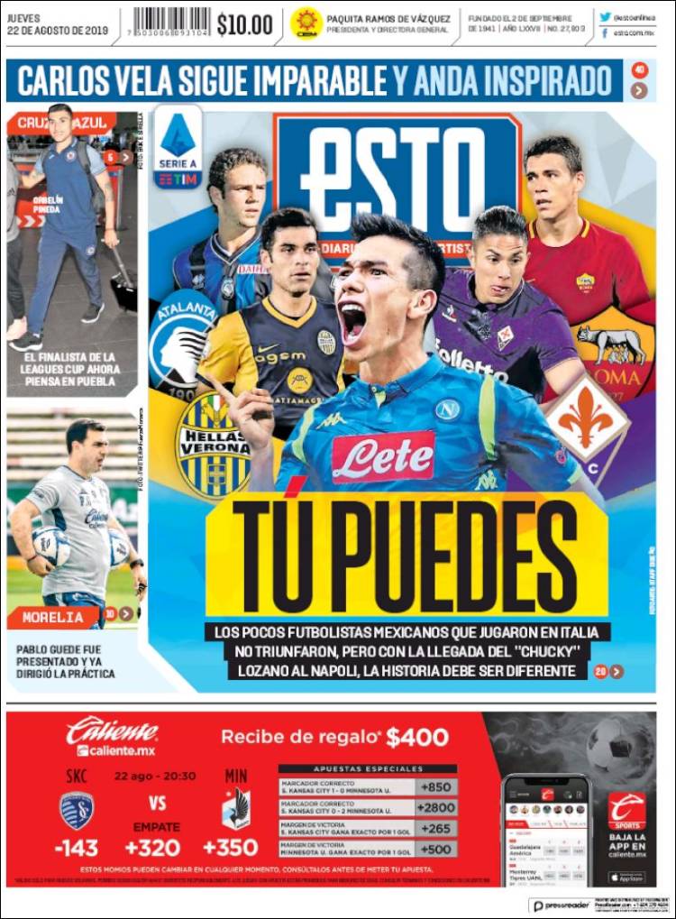 Las portadas de los principales dios deportivos del 22/08/19