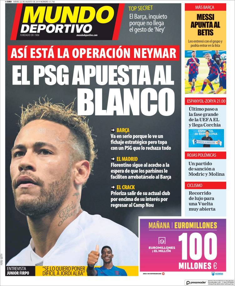 Las portadas de los principales dios deportivos del 22/08/19