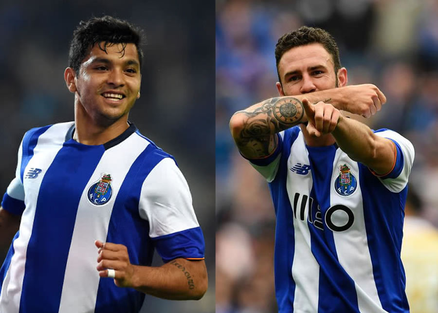 Jesús Corona y Miguel Layún: En 2015 ambos jugadores debutaron con el Porto en el torneo ante el Dinamo Kiev. (AFP)