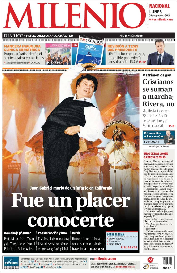 Así reaccionó el mundo tras la muerte de Juan Gabriel, un 28 de agosto de 2016.