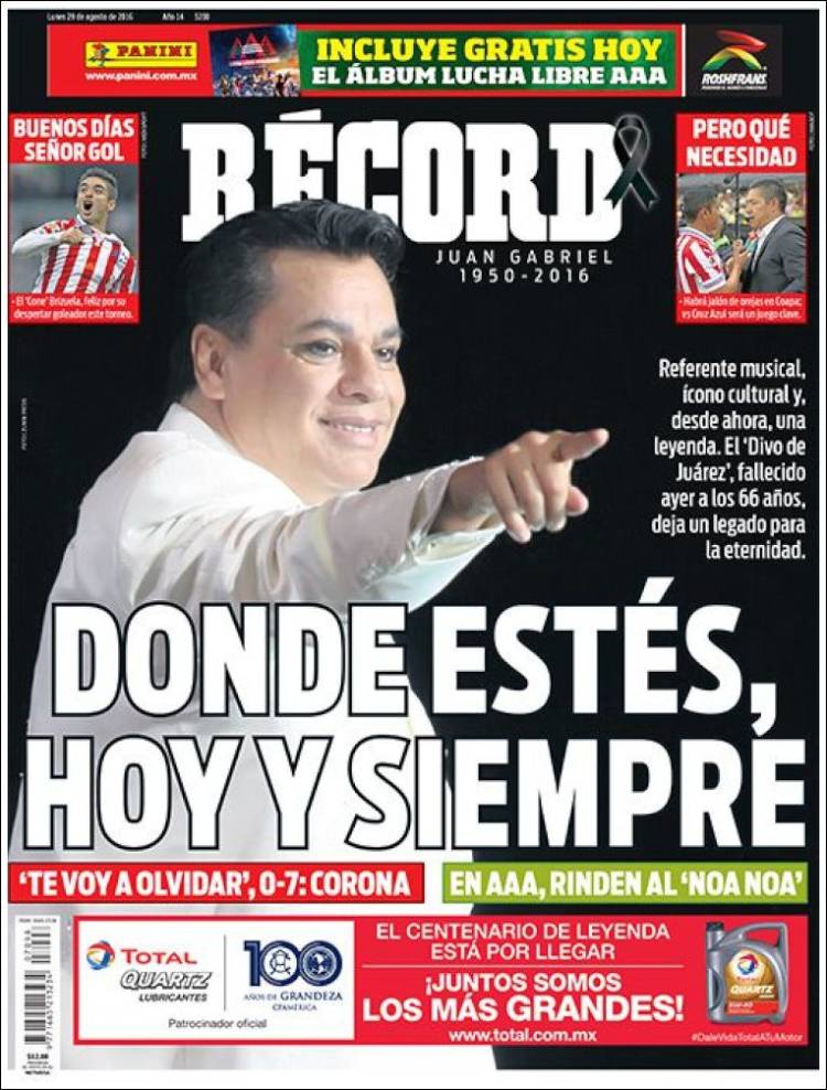 Así reaccionó el mundo tras la muerte de Juan Gabriel, un 28 de agosto de 2016.