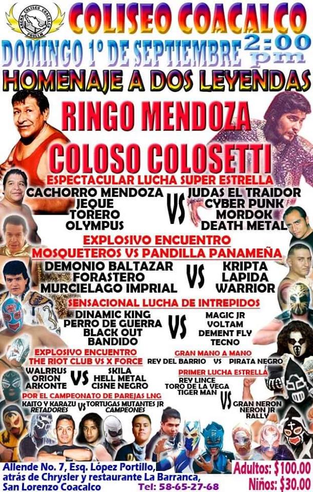 Carteleras de lucha libre del 29 de agosto al 4 de septiembre