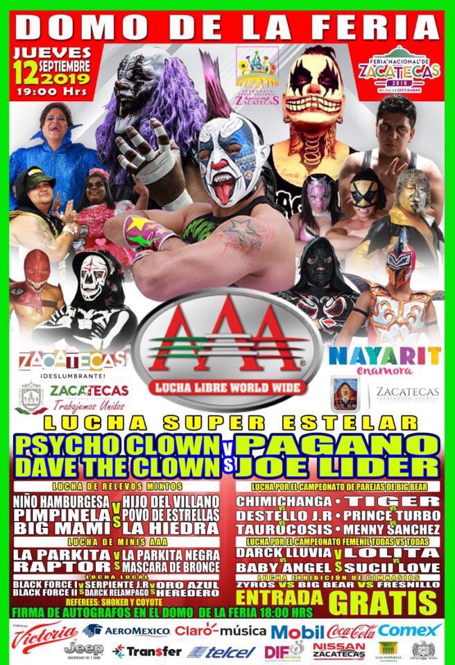Los eventos de lucha libre del 12 al 18 de septiembre.