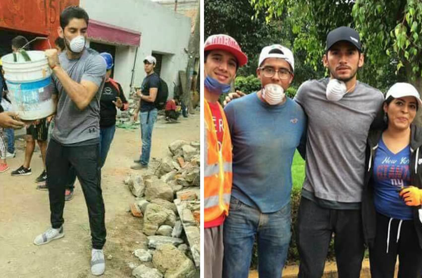 Así fue captado Jesús Corona en la remoción de escombros. Foto: redes sociales
