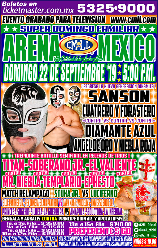 Los eventos de lucha libre que se realizarán del 19 al 25 de septiembre.
