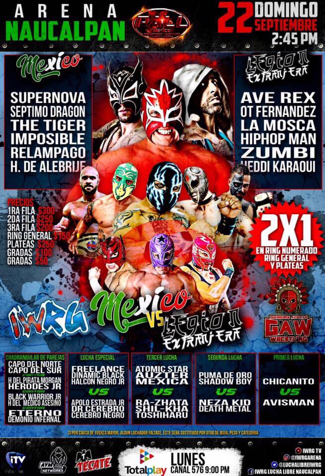 Los eventos de lucha libre que se realizarán del 19 al 25 de septiembre.