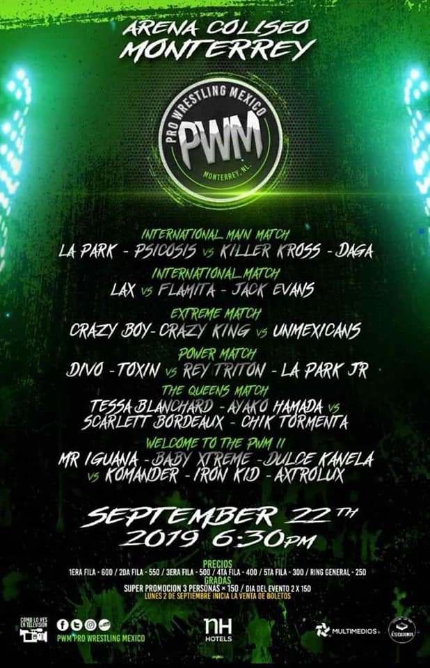 Los eventos de lucha libre que se realizarán del 19 al 25 de septiembre.