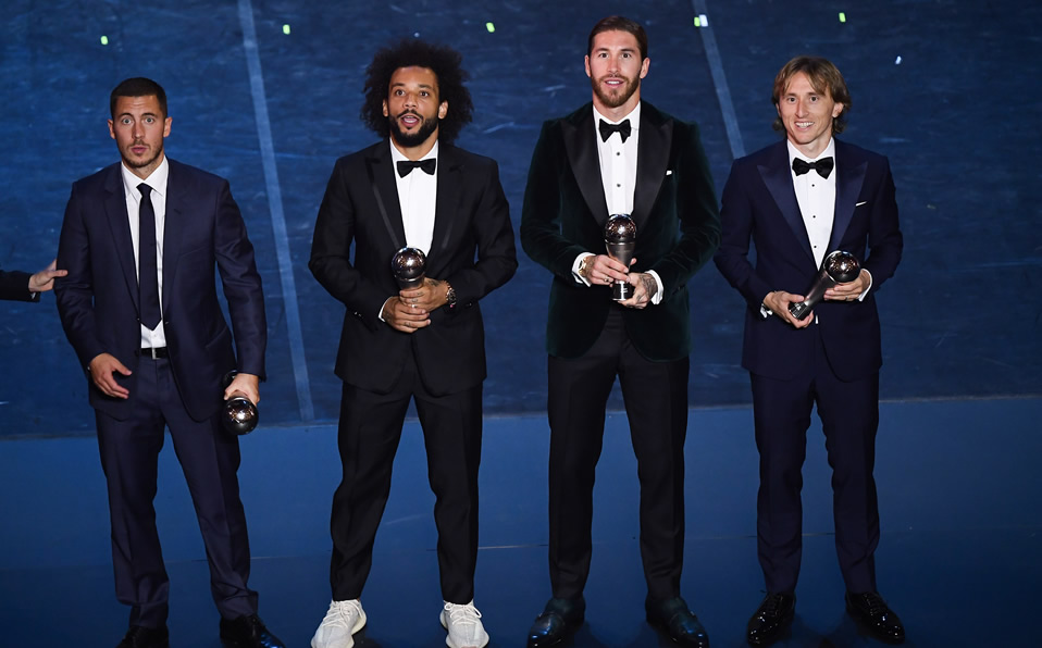 Marcelo y Sergio Ramos (centro) fueron elegidos para el 11 ideal de la FIFA. (Foto: AFP)