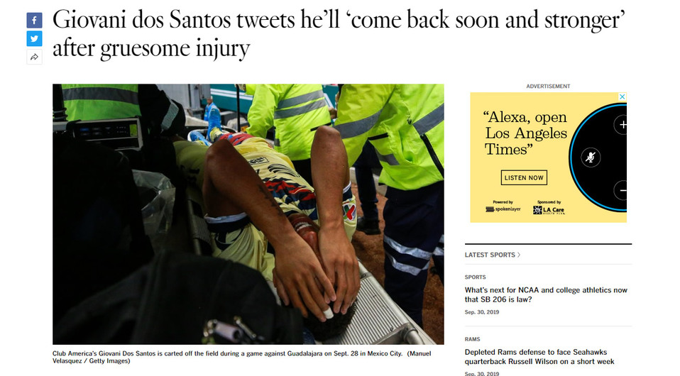Los Angeles Times lo tuvo de nota principal durante todo el domingo