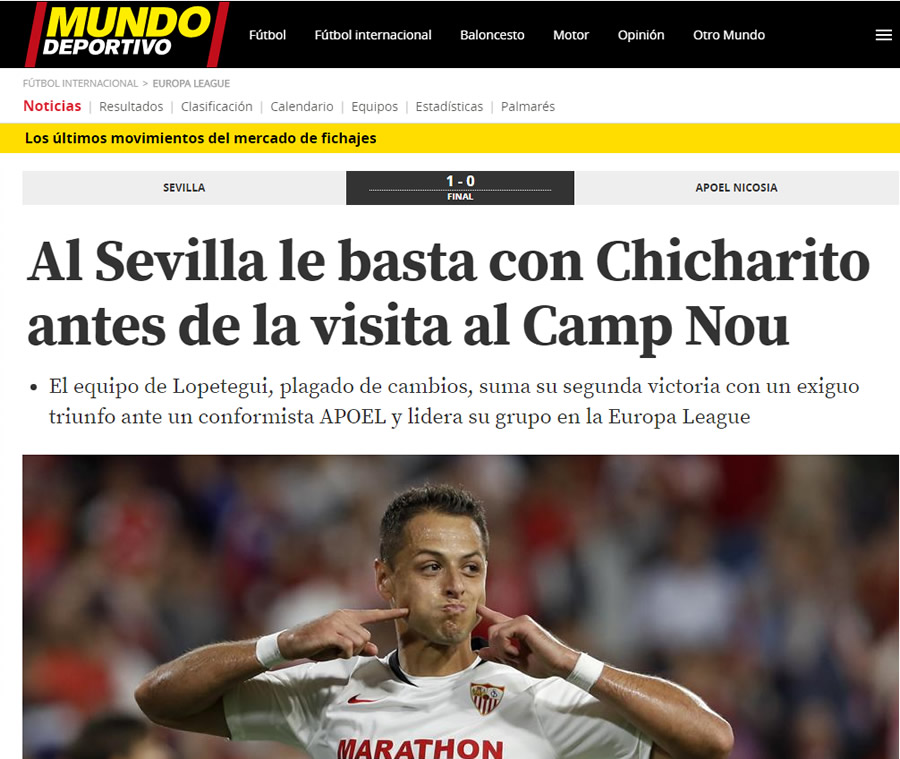 Mundo deportivo advirtió de la próxima visita del Chicharito a la casa del Barça.