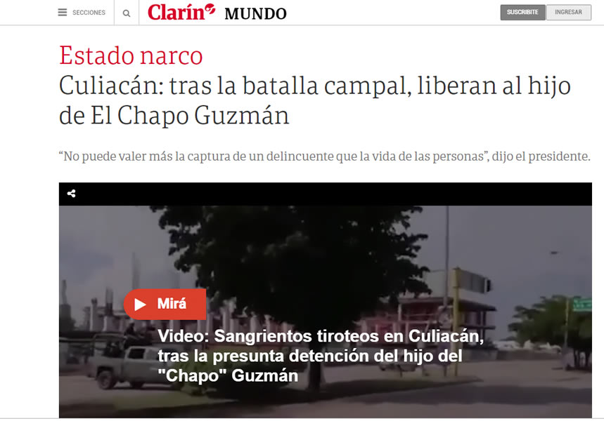 El Diario Clarín de Argentina indica que después de una batalla violenta fue liberado Ovidio Guzmán.