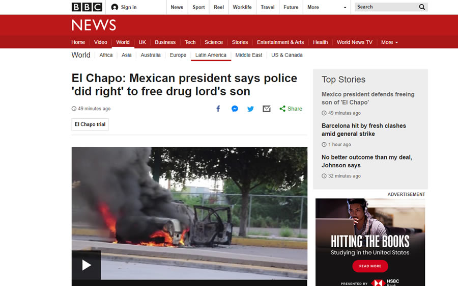 La BBC destacó lo dicho por el presidente de México, Andrés Manuel López Obrador, quien aseguró que la policía hizo lo correcto al liberar al hijo del