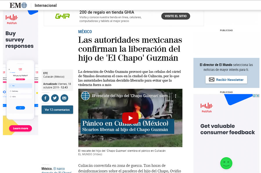 El Mundo de España dio peso a las declaraciones del gobierno mexicano, el cual confirmó la liberación del vástago del Chapo.