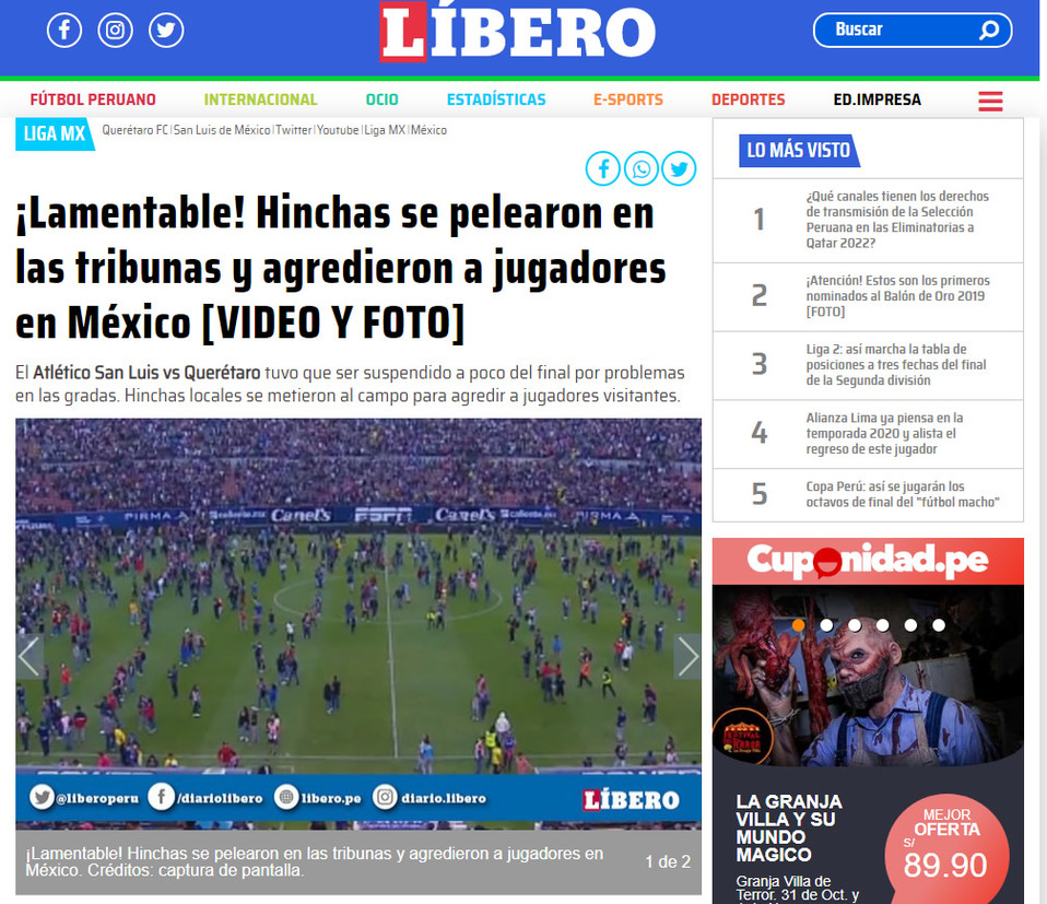 Libero de Perú destacó la nula seguridad para los jugadores y la afición