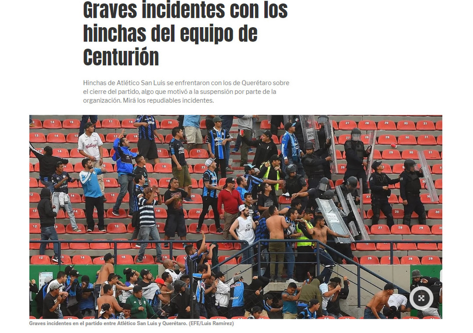 OLÉ de Argentina también resaltó varios videos de la bronca en el Lastras