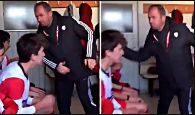 La grabación muestra a un entrenador cacheteando a cada uno de sus jugadores por ir