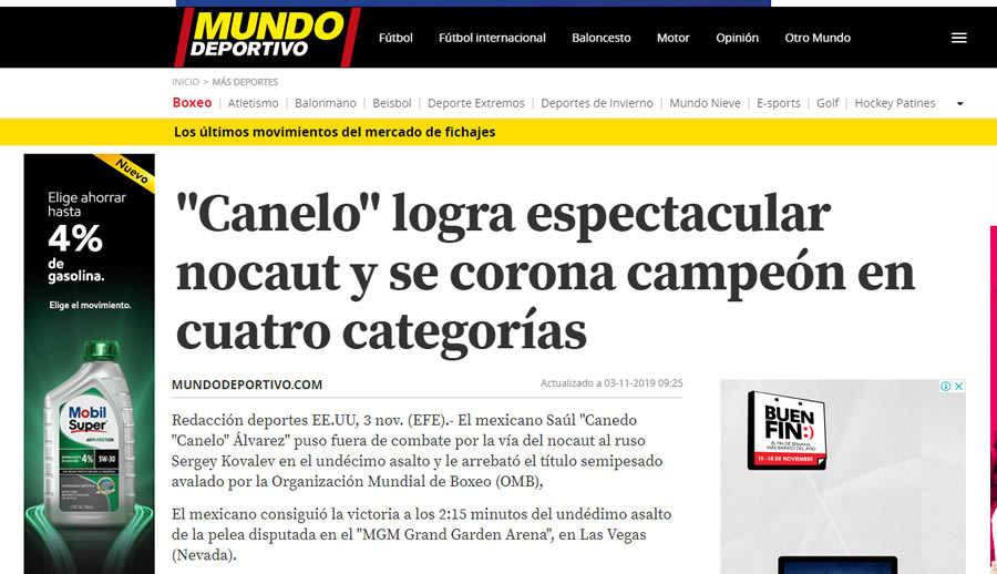 Mundo Deportivo de España enalteció el triunfo del pugilista azteca.