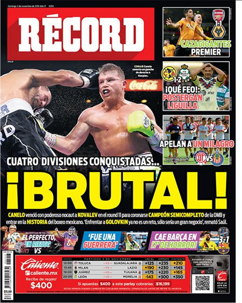 Récord catalogó de histórico lo hecho por el Canelo, al coronarse campeón Semicompleto.