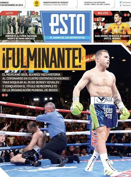 El Esto dedicó su portada al tapatío y la titulo: "Fulminante".