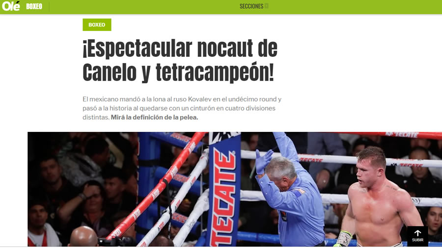 El diario Olé de Argentina habló del 'KO' que le propinó el mexicano al ruso.