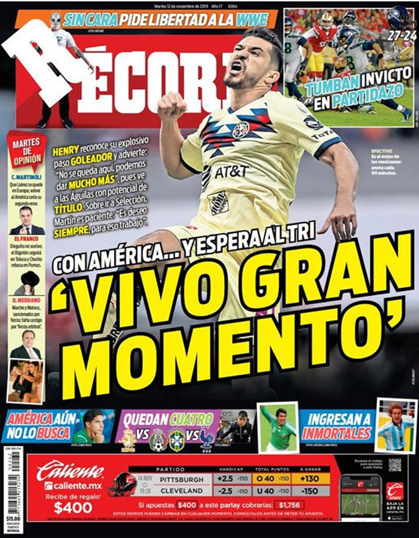 Portadas diarios deportivos en el mundo del 12 de noviembre de 2019