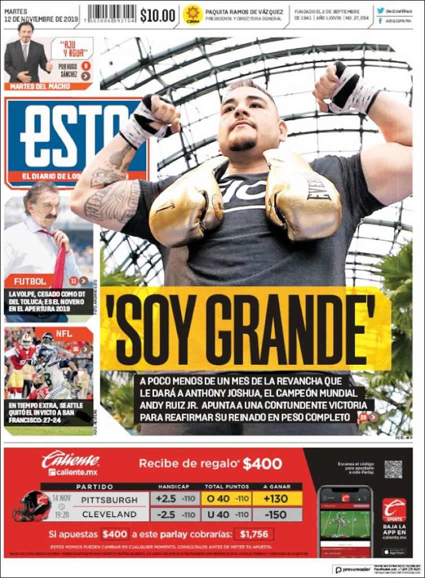 Portadas diarios deportivos en el mundo del 12 de noviembre de 2019