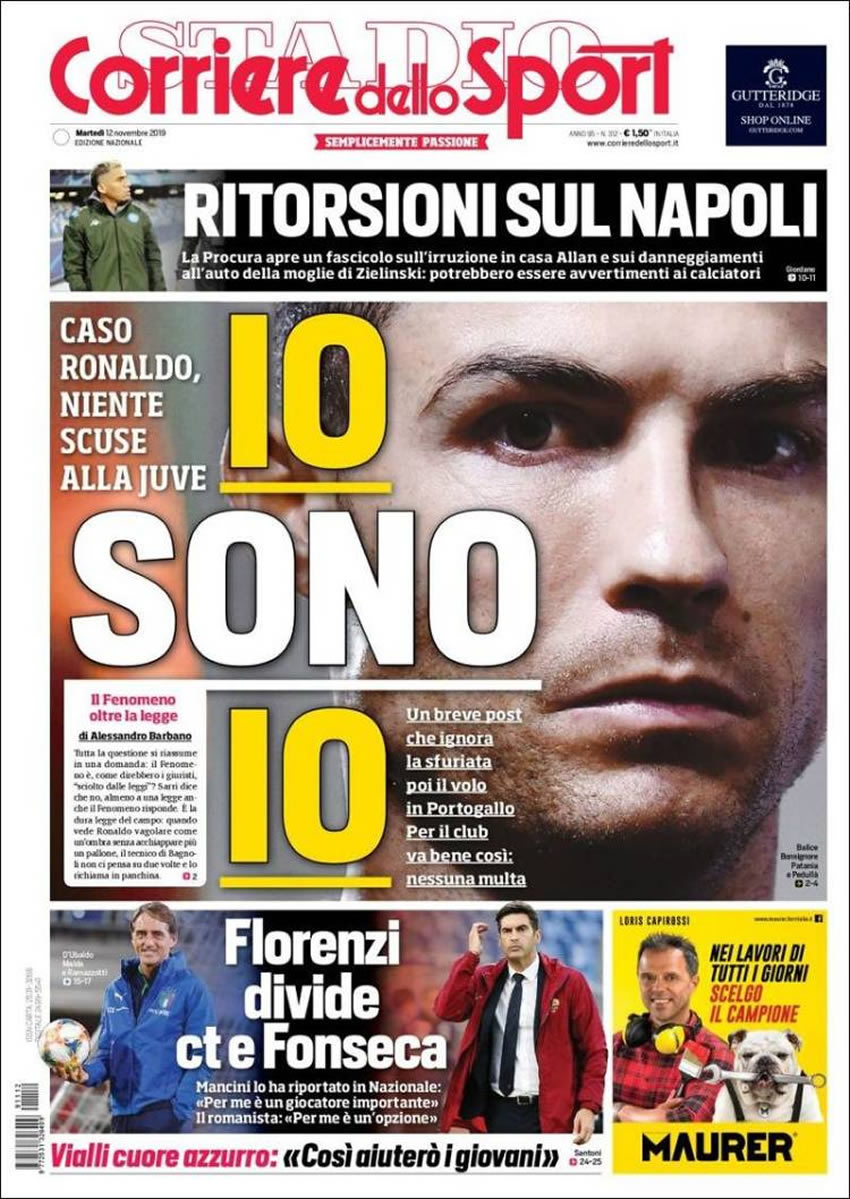 Portadas diarios deportivos en el mundo del 12 de noviembre de 2019