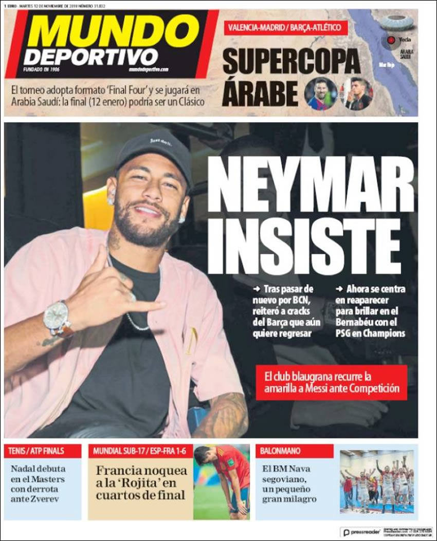 Portadas diarios deportivos en el mundo del 12 de noviembre de 2019