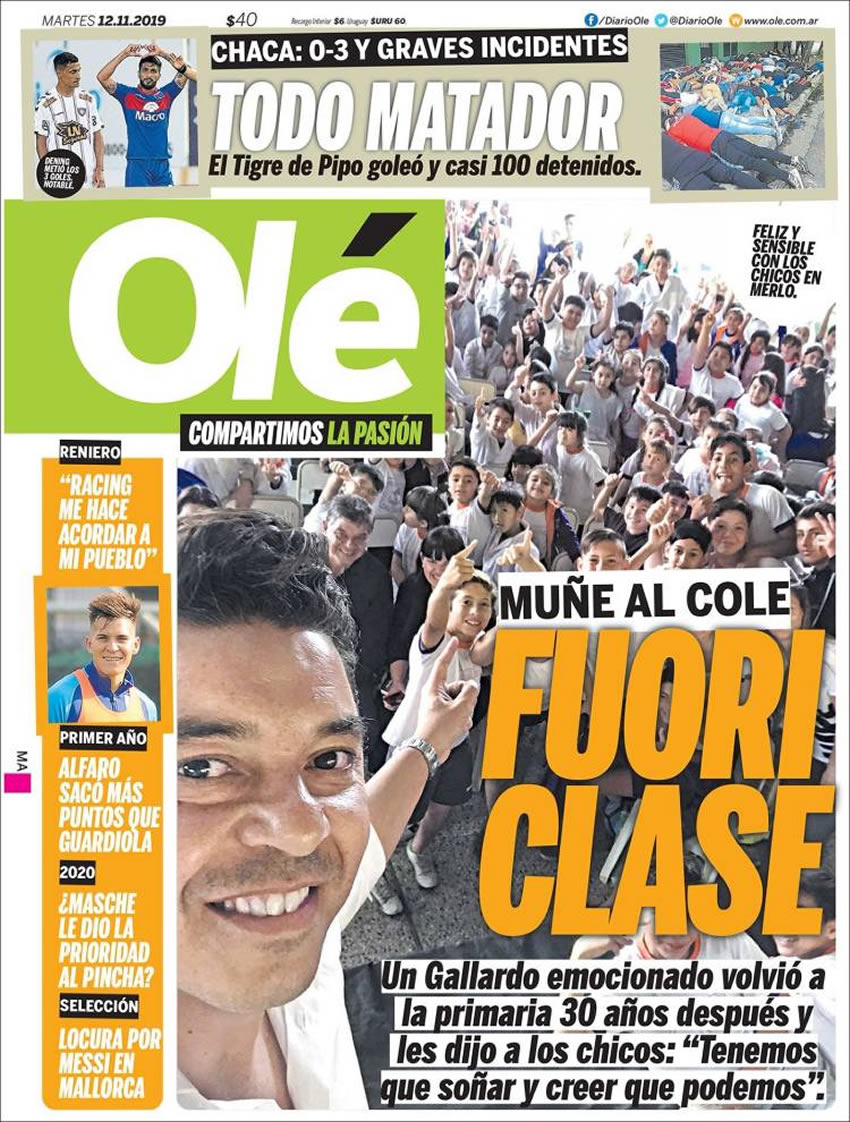 Portadas diarios deportivos en el mundo del 12 de noviembre de 2019