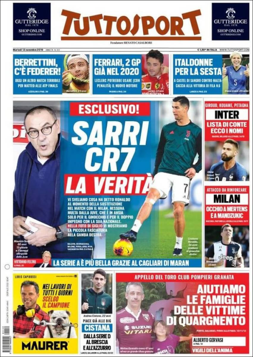 Portadas diarios deportivos en el mundo del 12 de noviembre de 2019