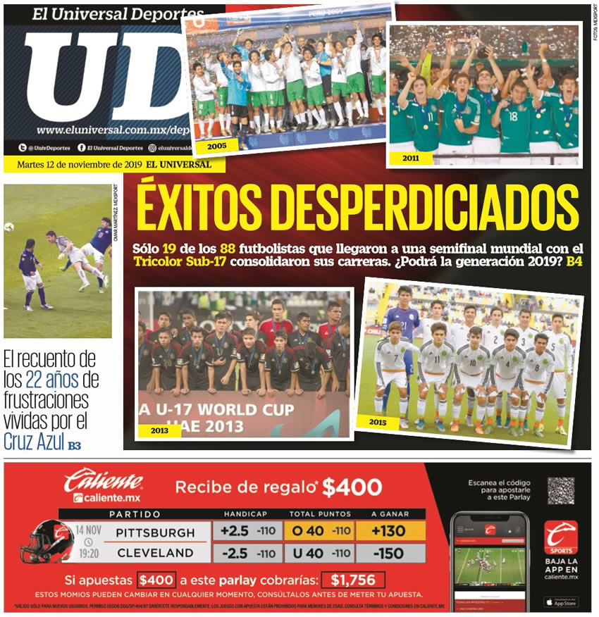 Portadas diarios deportivos en el mundo del 12 de noviembre de 2019